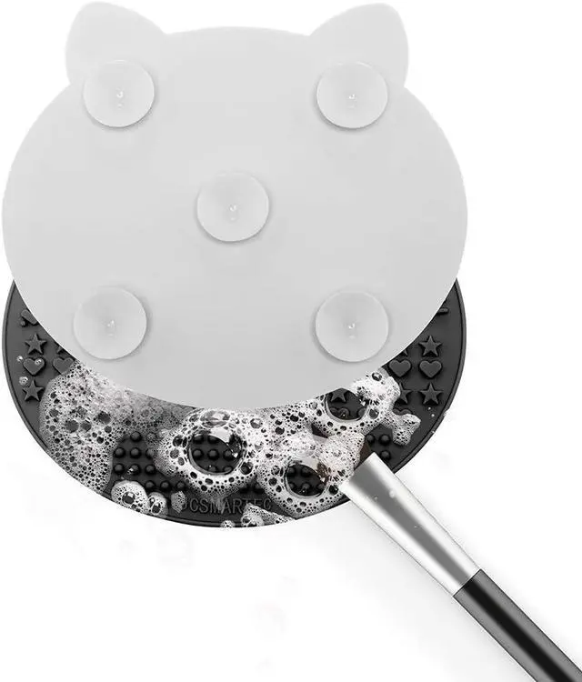Alt view image 4 of 7 - 2Pack Makeup Brush Cleaning Mat, Cute Cat Ear Animal Design Silicone Brush Cleaner Pad with Suction Cups (Black+White)