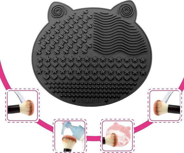 Alt view image 5 of 7 - 2Pack Makeup Brush Cleaning Mat, Cute Cat Ear Animal Design Silicone Brush Cleaner Pad with Suction Cups (Black+White)