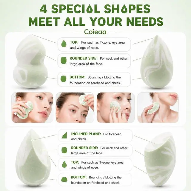 Alt view image 2 of 7 - Makeup Sponge Set Foundation Blending Beauty Sponge with Case and Holder, Latex Free, Super Soft, Dry & Wet Use, Absorbs Minimal, Multi Colored 4 Pcs (Matcha Latte)