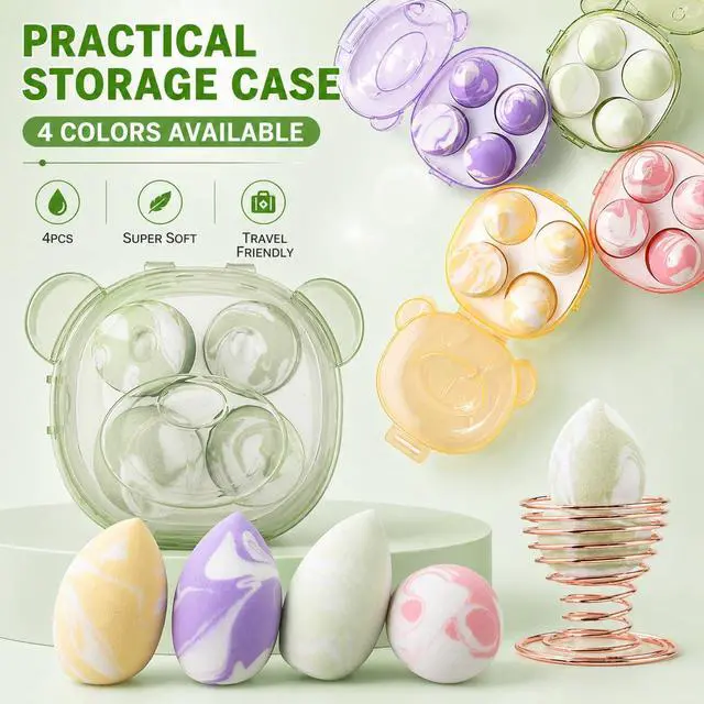 Alt view image 7 of 7 - Makeup Sponge Set Foundation Blending Beauty Sponge with Case and Holder, Latex Free, Super Soft, Dry & Wet Use, Absorbs Minimal, Multi Colored 4 Pcs (Matcha Latte)