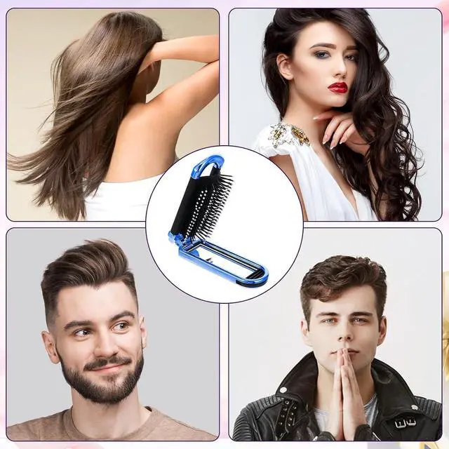 Alt view image 7 of 7 - Travel Folding Hair Brush, Small Foldable Hairbrush Compact Hair Brush with Mirror and Round Tip Nylon Bristles for Women and Men, Portable Pocket Size Comb for Car Gym Bag Purse (Electroplating Blue)