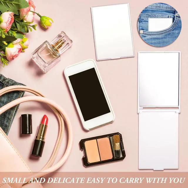 Alt view image 5 of 7 - Queekay 16 Pcs Mini Compact Mirror Travel for Women Girls, White | Portable Travel Face with Stand, 2x3x0.2 Inch for Purse Handbag, Foldable Makeup Hand Vanity Party Favors Bulk Gifts