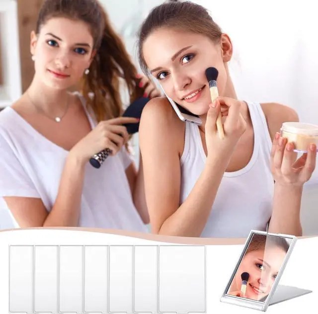Alt view image 6 of 7 - Queekay 16 Pcs Mini Compact Mirror Travel for Women Girls, White | Portable Travel Face with Stand, 2x3x0.2 Inch for Purse Handbag, Foldable Makeup Hand Vanity Party Favors Bulk Gifts