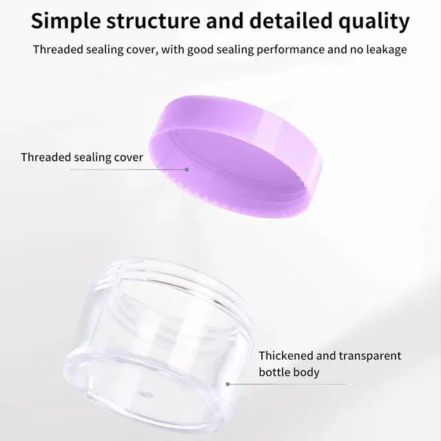Alt view image 3 of 7 - 12 Pcs 15ml/0.5oz Small Travel Containers, 4 Pcs Makeup Spatula, Clear Plastic Cosmetic Jar Refillable Roun for Lotion Cream Products Sample Bottles, Plastic with Screw on Lid Container (purple)
