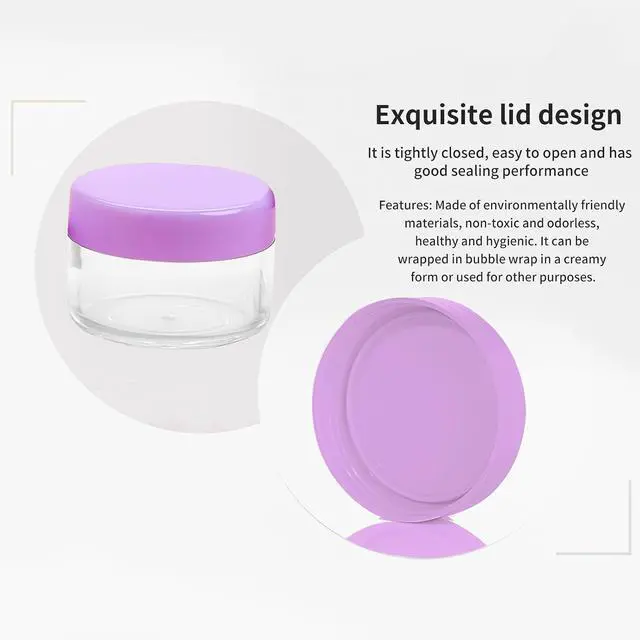 Alt view image 4 of 7 - 12 Pcs 15ml/0.5oz Small Travel Containers, 4 Pcs Makeup Spatula, Clear Plastic Cosmetic Jar Refillable Roun for Lotion Cream Products Sample Bottles, Plastic with Screw on Lid Container (purple)