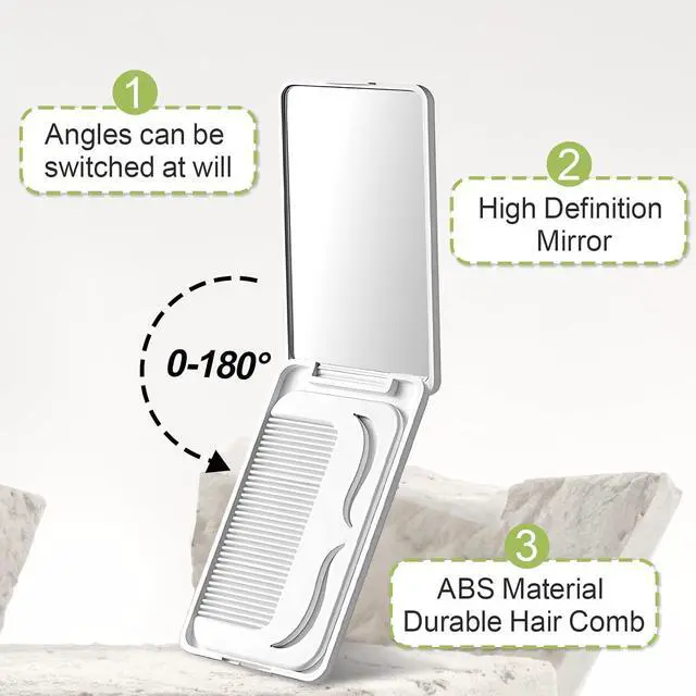 Alt view image 5 of 7 - Protable Folding Mirror with Case, Compact Travel Mirror with Hair Comb for Purse Bag, Small Pocket Makeup Mirror for Women Girls,Easy to Carry(White)