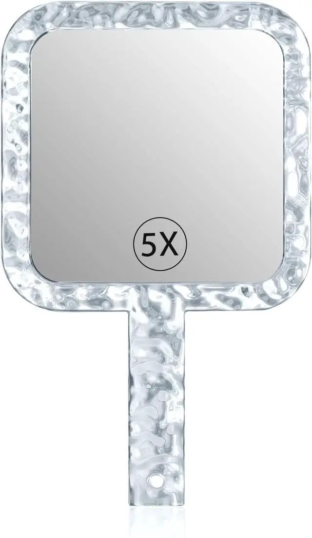 Main image of YEAKE Hand Mirror,Double-Sided Handheld 1X/5X Magnifying Mirror with Handle for Makeup, Shaving Mirror with Hole Hanging,Acrylic, 6.1" W x 10" L, Square Shape, Transparent 1 PC