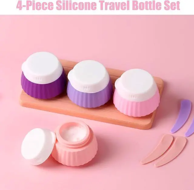 Alt view image 2 of 7 - 4 Pack Silicone Travel Cream Containers, Refillable Toiletry Jars | Leak Proof Design, Comes with Scoops, Labels & Clear Bag, Perfect for Travel Shampoo, Conditioner and Skincare Toiletries
