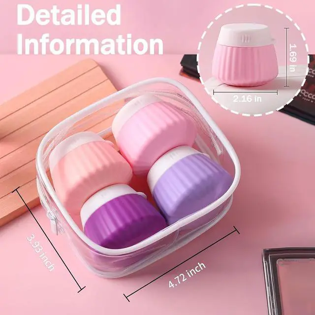 Alt view image 3 of 7 - 4 Pack Silicone Travel Cream Containers, Refillable Toiletry Jars | Leak Proof Design, Comes with Scoops, Labels & Clear Bag, Perfect for Travel Shampoo, Conditioner and Skincare Toiletries