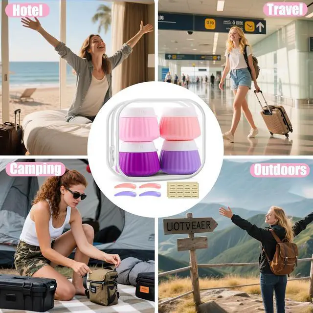 Alt view image 6 of 7 - 4 Pack Silicone Travel Cream Containers, Refillable Toiletry Jars | Leak Proof Design, Comes with Scoops, Labels & Clear Bag, Perfect for Travel Shampoo, Conditioner and Skincare Toiletries