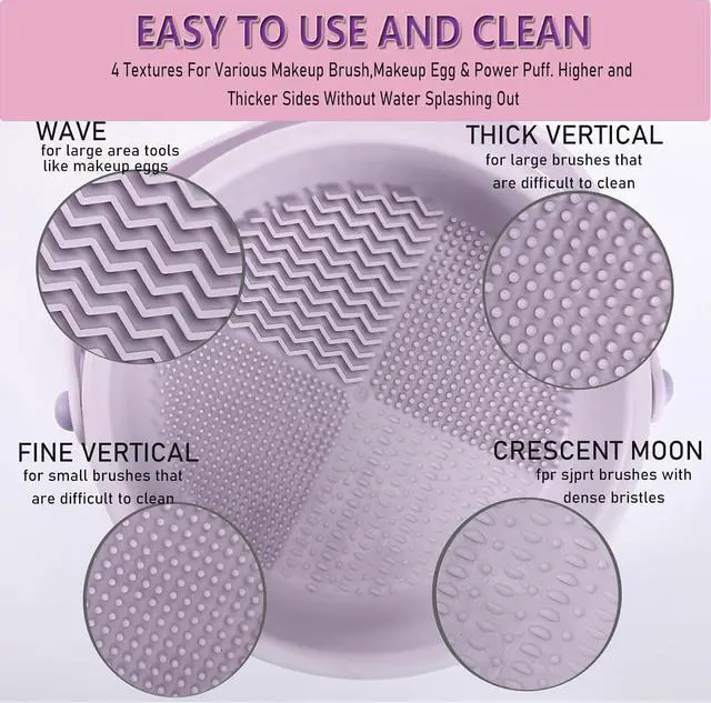 Alt view image 3 of 7 - Makeup Brush Cleaner Mat 3 in 1 Make Up Brush Cleaning Bowl(Purple) | Silicone Makeup Brush Cleaner Bowl Washing Tool for Makeup Brush, Sponge and Power Puff