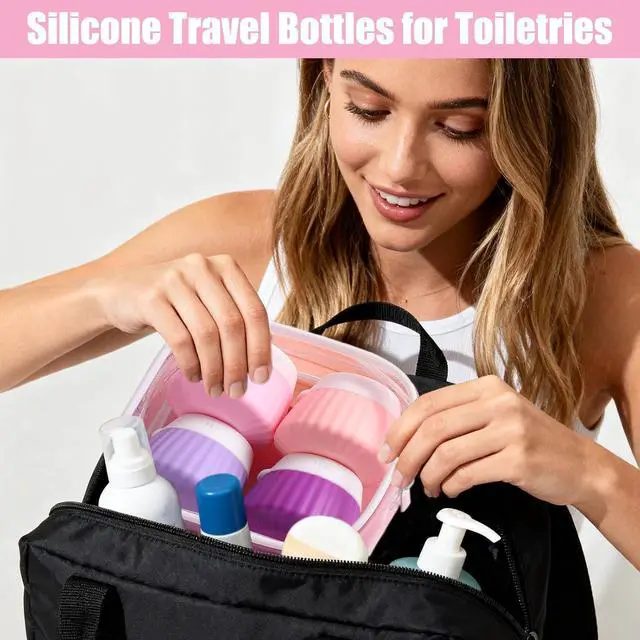 Alt view image 7 of 7 - 4 Pack Silicone Travel Cream Containers, Refillable Toiletry Jars | Leak Proof Design, Comes with Scoops, Labels & Clear Bag, Perfect for Travel Shampoo, Conditioner and Skincare Toiletries
