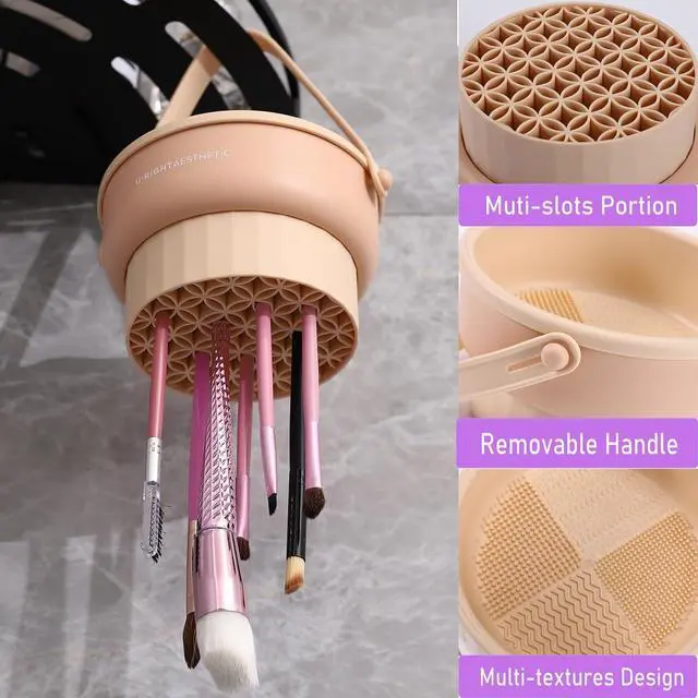 Alt view image 4 of 7 - Makeup Brush Cleaner Mat 3 in 1 Make Up Brush Cleaning Bowl(Purple) | Silicone Makeup Brush Cleaner Bowl Washing Tool for Makeup Brush, Sponge and Power Puff