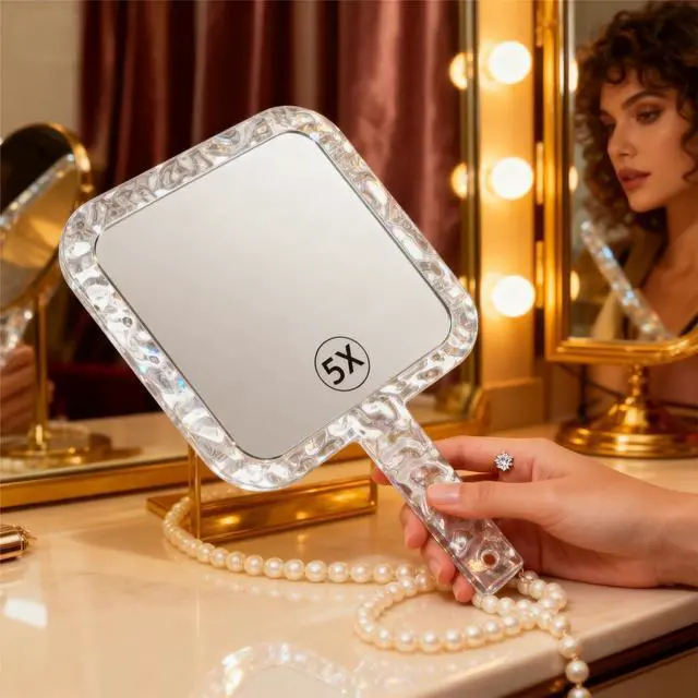 Alt view image 5 of 7 - YEAKE Hand Mirror,Double-Sided Handheld 1X/5X Magnifying Mirror with Handle for Makeup, Shaving Mirror with Hole Hanging,Acrylic, 6.1" W x 10" L, Square Shape, Transparent 1 PC