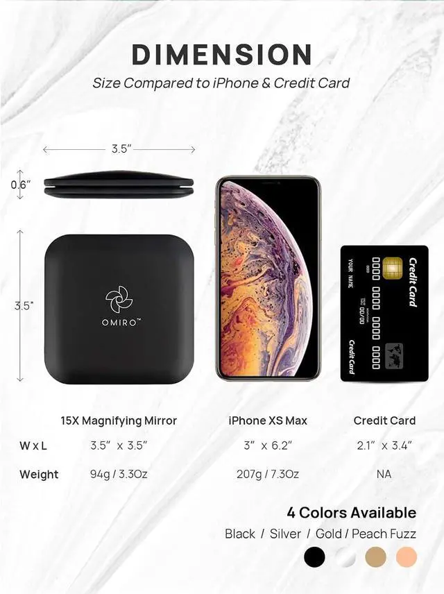 Alt view image 2 of 7 - OMIRO Compact Mirror with 15X Magnification, 3.5 Small Mirror for Purse | Travel Mirror, Pocket Mirror for WomenMen, Purse Accessories, Square, Black