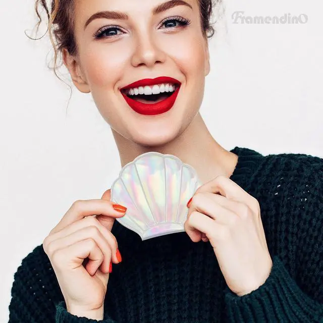 Alt view image 2 of 7 - Framendino, 4 Pack Portable Glitter Shell Shape Mirror Foldable Travel Makeup Cute Double-Sided Magnification Small Compact Seashell Mini Handhold for Women