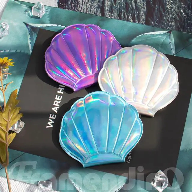 Alt view image 5 of 7 - Framendino, 4 Pack Portable Glitter Shell Shape Mirror Foldable Travel Makeup Cute Double-Sided Magnification Small Compact Seashell Mini Handhold for Women