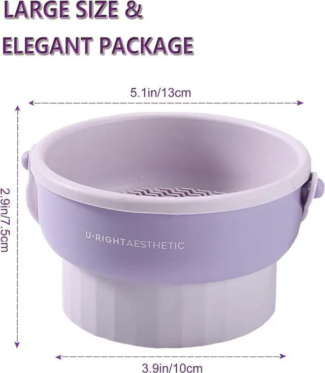 Alt view image 6 of 7 - Makeup Brush Cleaner Mat 3 in 1 Make Up Brush Cleaning Bowl(Purple) | Silicone Makeup Brush Cleaner Bowl Washing Tool for Makeup Brush, Sponge and Power Puff