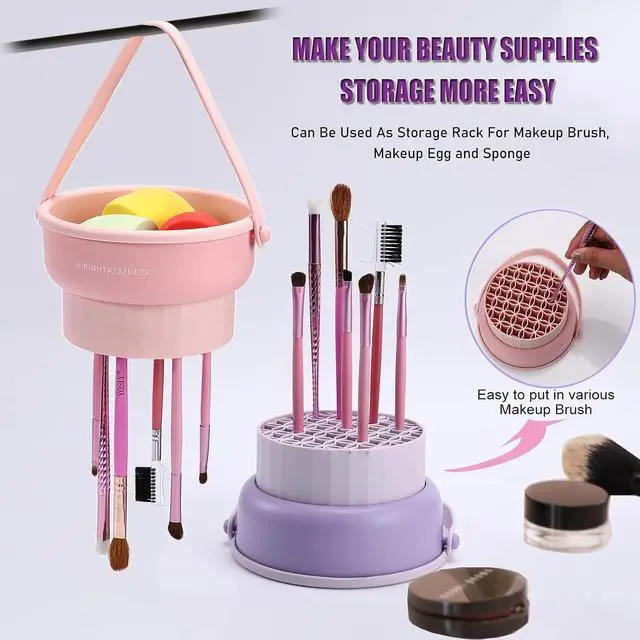 Alt view image 5 of 7 - Makeup Brush Cleaner Mat 3 in 1 Make Up Brush Cleaning Bowl(Purple) | Silicone Makeup Brush Cleaner Bowl Washing Tool for Makeup Brush, Sponge and Power Puff