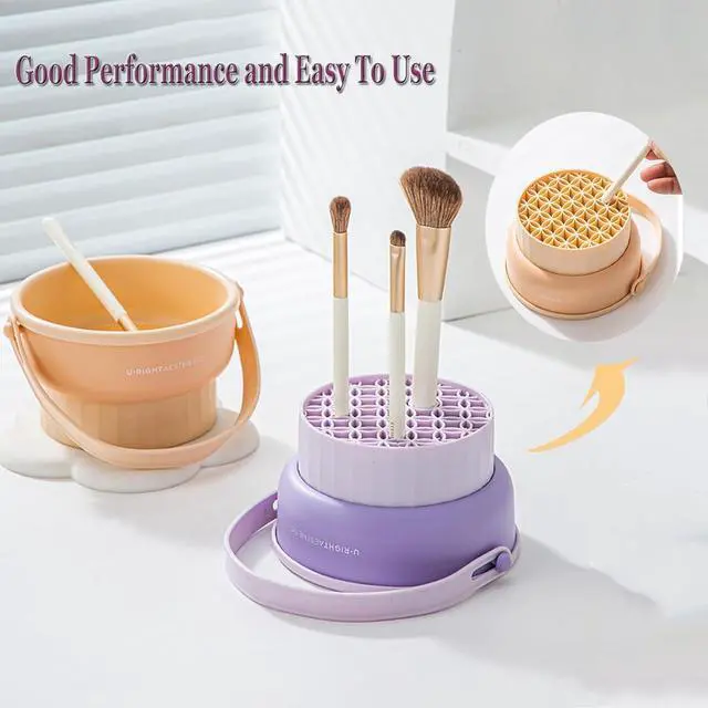 Alt view image 7 of 7 - Makeup Brush Cleaner Mat 3 in 1 Make Up Brush Cleaning Bowl(Purple) | Silicone Makeup Brush Cleaner Bowl Washing Tool for Makeup Brush, Sponge and Power Puff