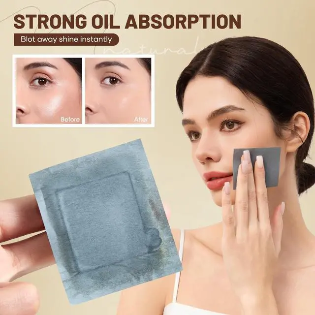 Alt view image 5 of 7 - Makeup Mirror with Green-Tea Oil Blotting Sheets and Puff, 100 Count Facial Blotting Paper, Portable Compact for Purse, Travel and On-the-Go Touch-Ups