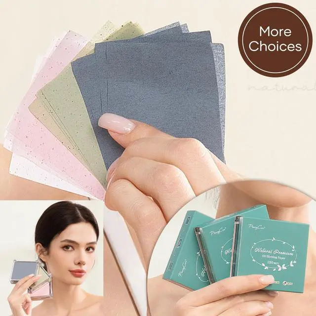 Alt view image 7 of 7 - Makeup Mirror with Green-Tea Oil Blotting Sheets and Puff, 100 Count Facial Blotting Paper, Portable Compact for Purse, Travel and On-the-Go Touch-Ups