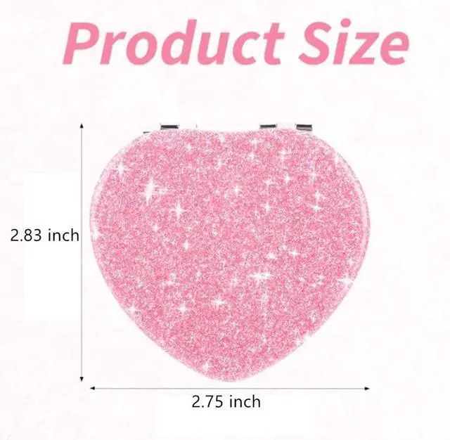Alt view image 2 of 7 - Cute Heart Shaped Compact Mirror for Women,Magnifying Travel Mirror with Glitter,Pink Small Pocket Mirror,Portable 2 x 1x Magnification Folding Makeup Mirror,Cosmetic Mirror for Gift