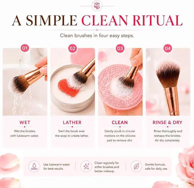 Alt view image 7 of 7 - Makeup Brush Cleaner Soap, Rose Oil Solid Bar | Heart-Shaped Solid Cleanser for Makeup Brushes & Sponges with Silicone Cleaning Pad, Rose Oil Formula, Travel Friendly