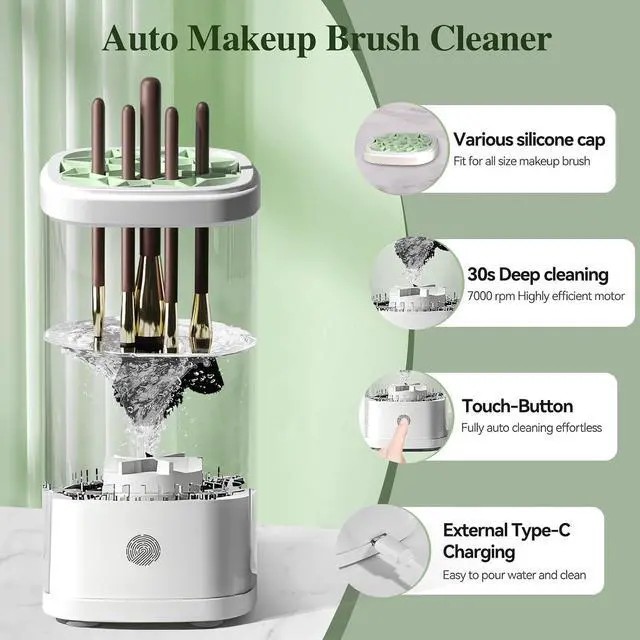 Alt view image 2 of 5 - Electric Makeup Brush Cleaner Machine 2026 Automatic Spinning Makeup Brush Washer & Holder Quick Efficient for Deep Cleaning All Size Brushes, Portable for Travel Home Use, Gifts for Women(White)