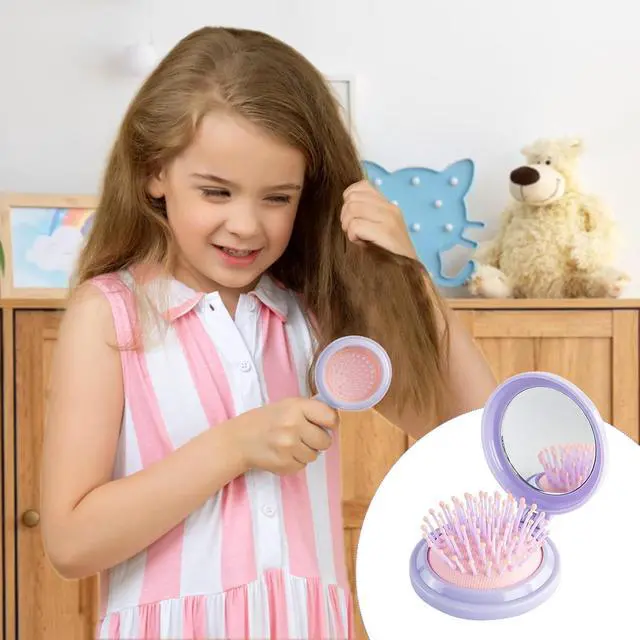 Alt view image 6 of 7 - RHOS Hair Brush with Mirror for Women, Girls - Compact Folding Brush with Soft Nylon Bristles and Mirror - Portable Hair Brush for Travel (Purple)