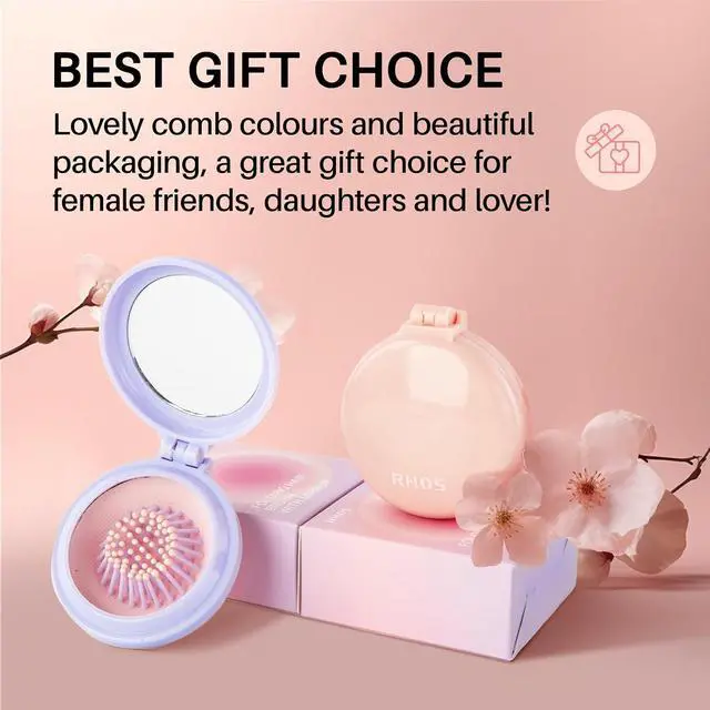 Alt view image 7 of 7 - RHOS Hair Brush with Mirror for Women, Girls - Compact Folding Brush with Soft Nylon Bristles and Mirror - Portable Hair Brush for Travel (Purple)