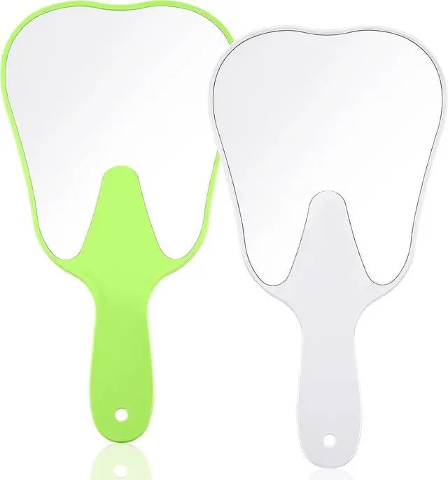 Main image of Jetec 2 Pieces Tooth Shaped Handheld Mirror Cute Makeup Mirror Hand Held Plastic Dental Mirrors with Handle Cosmetic Hand Mirror Back to School for Women Men Gifts(Green, White)