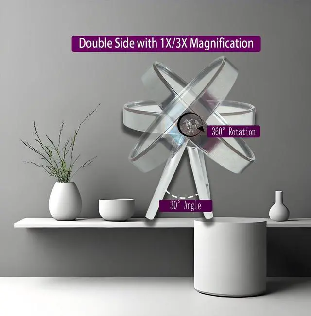 Alt view image 3 of 4 - WMugthome Two-Sided 4-In/6-in with Handle Portable Round Makeup/Travel/Desk Mirror with 1X and 3X Magnification(Silver, 4inch)