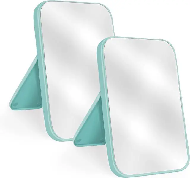 Main image of 2Pcs Table Desk Vanity 8-Inch Makeup Mirror, Simple Portable Travel Mirror with Stand, Standing and Wall Hanging Dual-use Blue