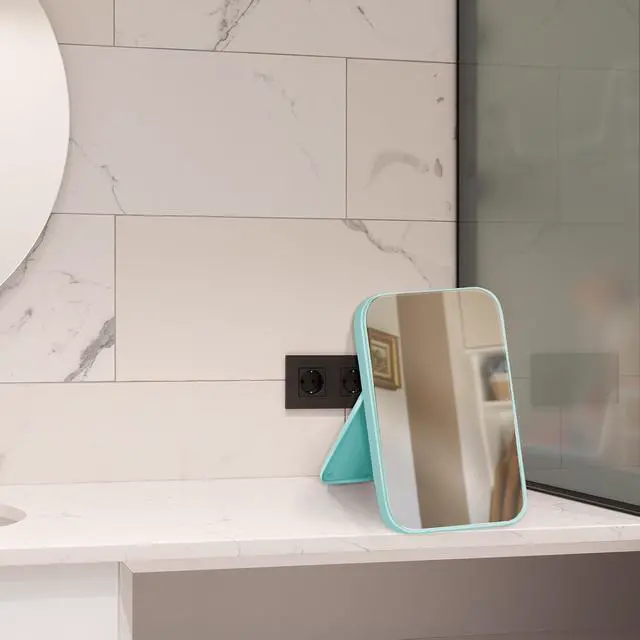 Alt view image 5 of 7 - 2Pcs Table Desk Vanity 8-Inch Makeup Mirror, Simple Portable Travel Mirror with Stand, Standing and Wall Hanging Dual-use Blue