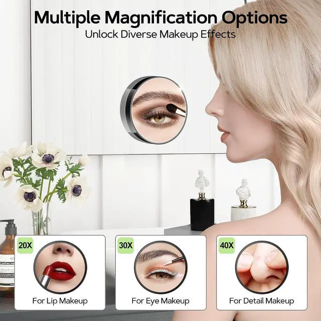 Alt view image 2 of 7 - MIYADIVA Magnifying Mirror Set, 20x&30x&40x Suction Cup Makeup Mirror, 2 Tweezers & Storage Bag, 3.5 Inch Compact Mirror for Travel, Bathroom, Home, Gifts for Women