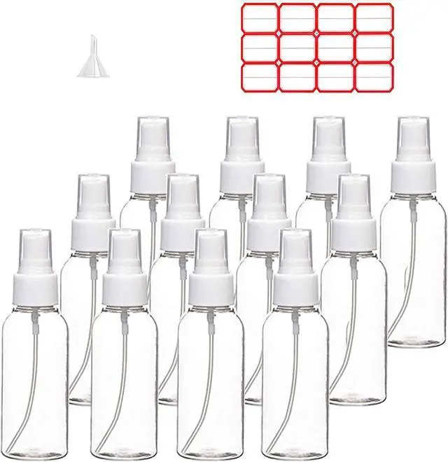 Main image of Spray Bottles, 12 Pack 4oz 120ml Clear Empty Fine Mist Plastic Mini Travel Bottle Set, Small Refillable Liquid Containers, 4 Ounce