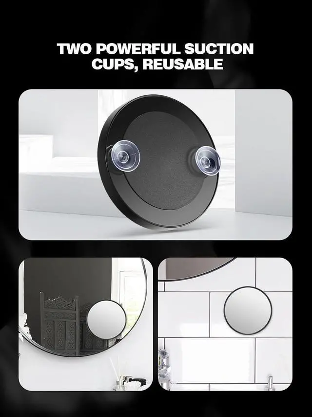 Alt view image 7 of 7 - Macaki 20x30x40x Magnifying Mirror Set, with Suction Cups, 3.5 in, Black | Small Magnified Mirror, Strong Suction Cups, Compact & Portable, for Blackhead Removal, Eyeliner, Brow Shaping, Contacts