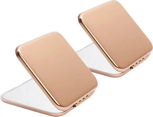 Main image of Compact Mirror, Pocket Travel Makeup Mirror for Purse, Metal Square Shell, 2-Sided 1X/2X Magnifying, Portable, Folding, Handheld, Rose,2 Pack