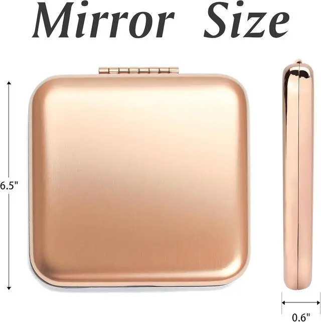 Alt view image 6 of 7 - Compact Mirror, Pocket Travel Makeup Mirror for Purse, Metal Square Shell, 2-Sided 1X/2X Magnifying, Portable, Folding, Handheld, Rose,2 Pack