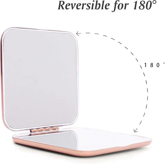 Alt view image 7 of 7 - Compact Mirror, Pocket Travel Makeup Mirror for Purse, Metal Square Shell, 2-Sided 1X/2X Magnifying, Portable, Folding, Handheld, Rose,2 Pack