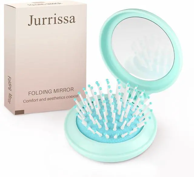 Main image of Folding Hair Brush with Mirror for Women Men and KidsPortable Compact Hair Brush for Purse Pocket Bags, Travel Size Foldable brush with Case, Easy to Carry(Blue)