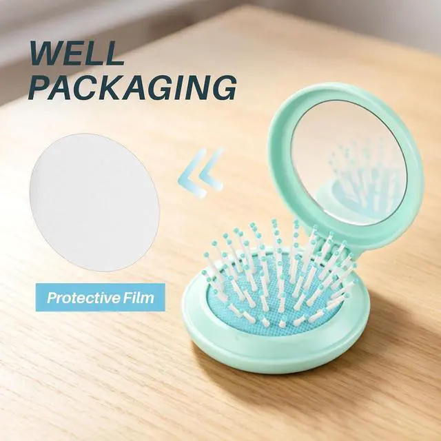 Alt view image 5 of 7 - Folding Hair Brush with Mirror for Women Men and KidsPortable Compact Hair Brush for Purse Pocket Bags, Travel Size Foldable brush with Case, Easy to Carry(Blue)