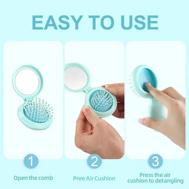 Alt view image 6 of 7 - Folding Hair Brush with Mirror for Women Men and KidsPortable Compact Hair Brush for Purse Pocket Bags, Travel Size Foldable brush with Case, Easy to Carry(Blue)