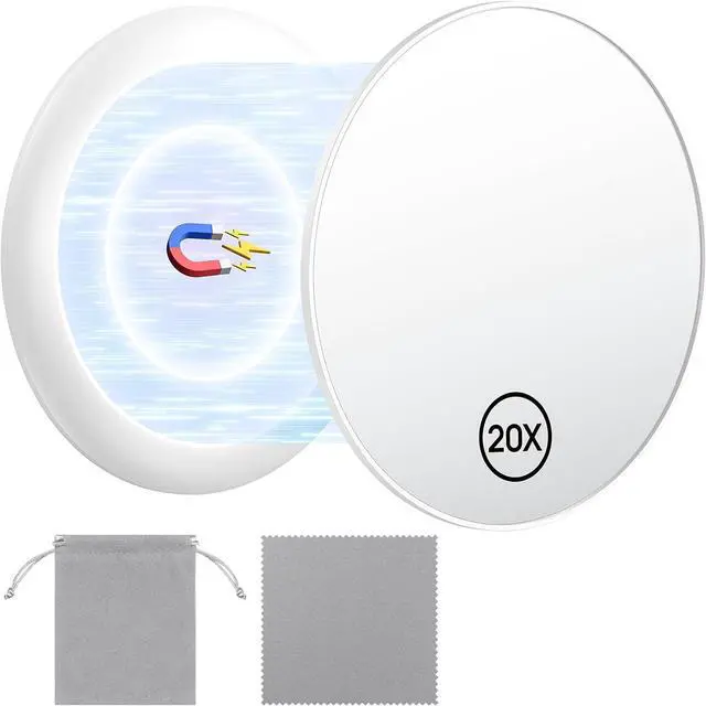 Main image of Gospire 20X Magnifying Mirror with Magnetic, 3.5 Inch, White | Round Use for Makeup Application, with Storage Bag, Compact & Portable Magnified Cosmetic for Trave