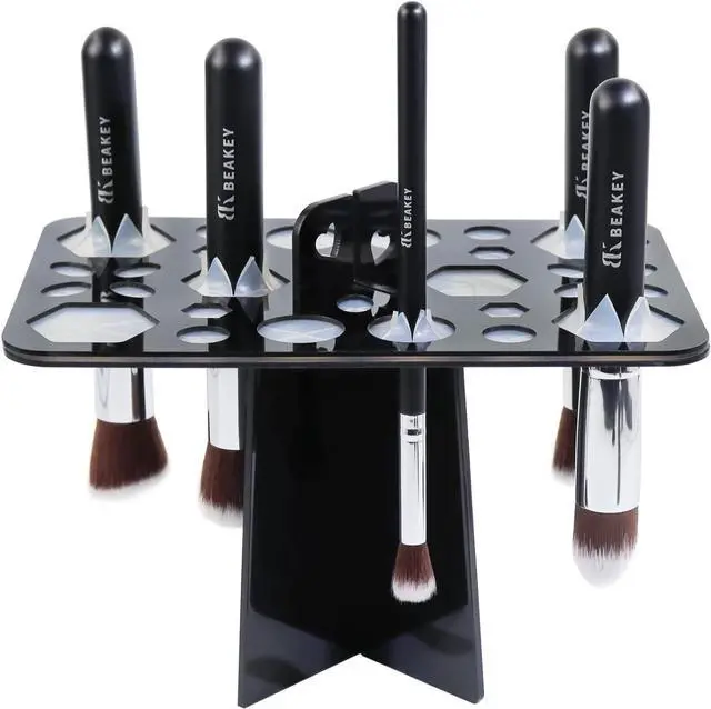 Main image of BEAKEY Make up Brush Drying Rack, Collapsible Makeup Brush Holder 28 Holes Makeup Brush Dryer Stand - Black