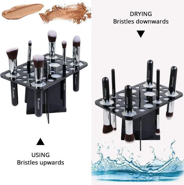 Alt view image 4 of 6 - BEAKEY Make up Brush Drying Rack, Collapsible Makeup Brush Holder 28 Holes Makeup Brush Dryer Stand - Black