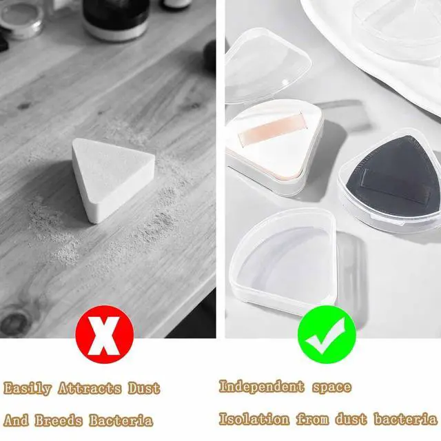 Alt view image 4 of 7 - 8 PCS Triangle Powder Puffs Holder Cases Clear Makeup Sponge Protective Container Portable Beauty Blender Holder Reusable Dust-Proof Pocket Cosmetic Puff Box for Travel (Transparent)