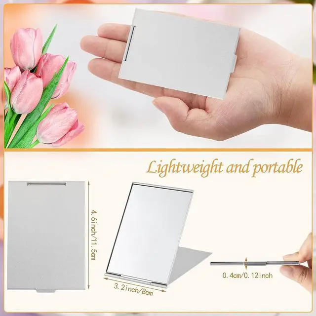 Alt view image 2 of 5 - Blulu 2 Pcs Mini Folding Pocket Mirror for Purse Aluminum, 4.5 x 3.1 Inches