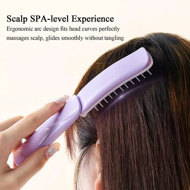 Alt view image 2 of 7 - Travel Hair Brush with Mirror, Foldable Mini Hair Brush for Women, Self Cleaning Design, Portable Pocket Hairbrush for Women, Purple & Pink (Purple)